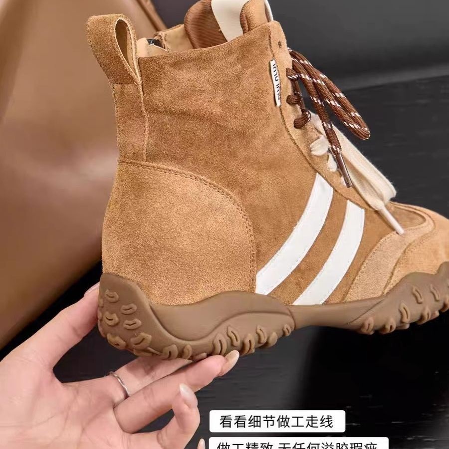 日本品质高帮德训鞋内增高女小个子秋冬加绒复古百搭厚底休闲运动