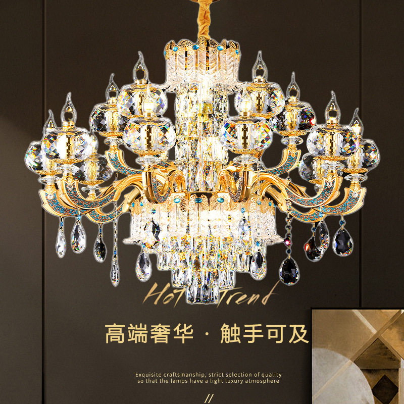 欧式客厅吊灯高端奢华24K金蜡烛灯重工艺镶钻锌合金餐厅K9水晶灯