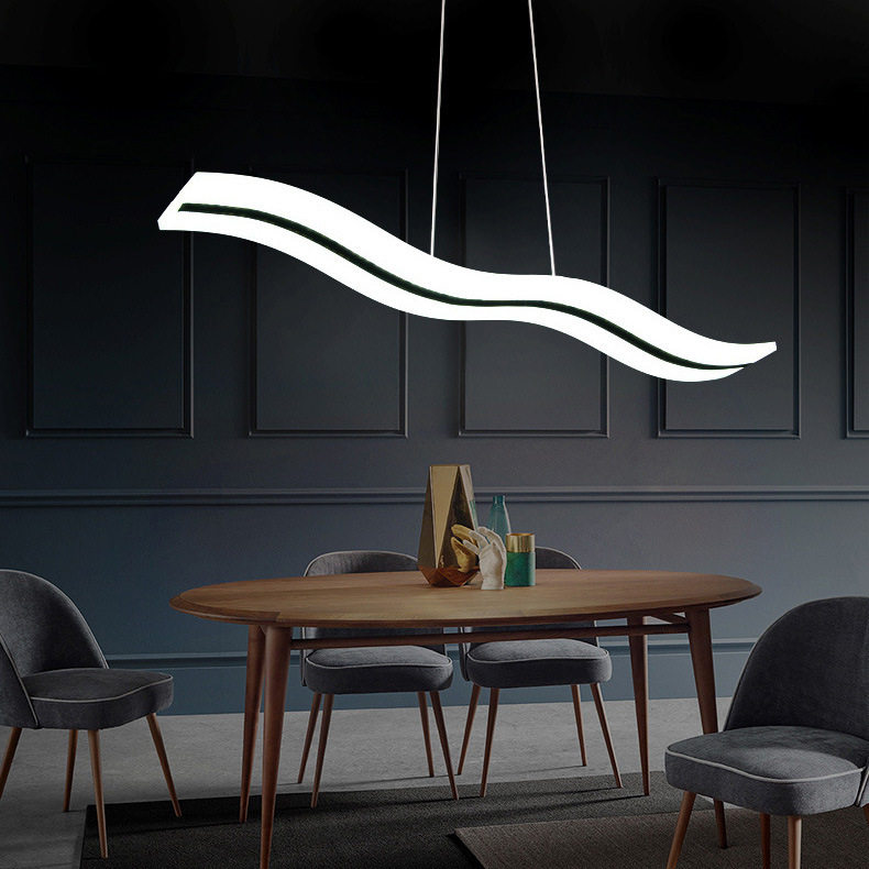 跨境简约led餐厅时尚S形曲线创意餐吸顶长形亚克力吧台吊灯