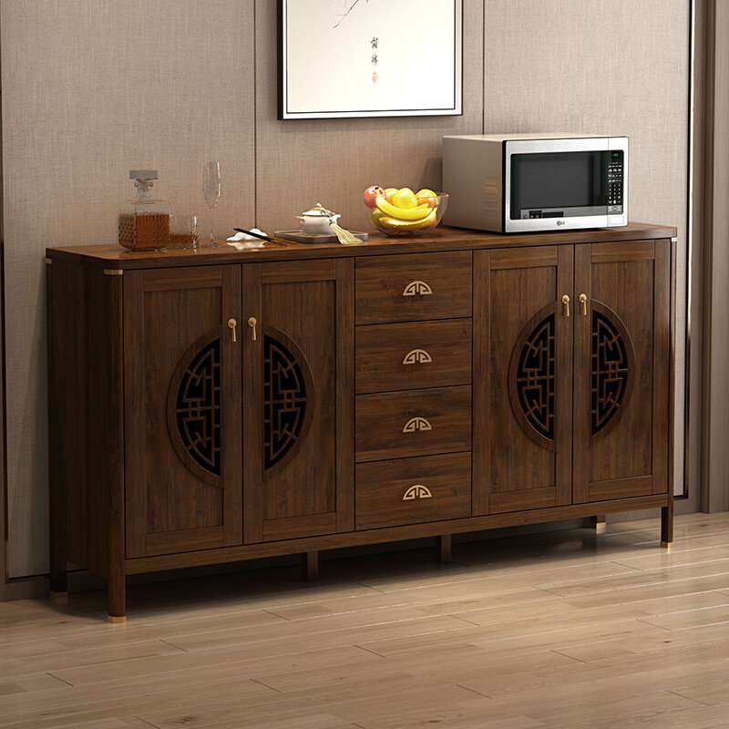 新中式餐边柜多功能厨房储物柜实木框备餐柜客厅收纳柜置物柜靠墙