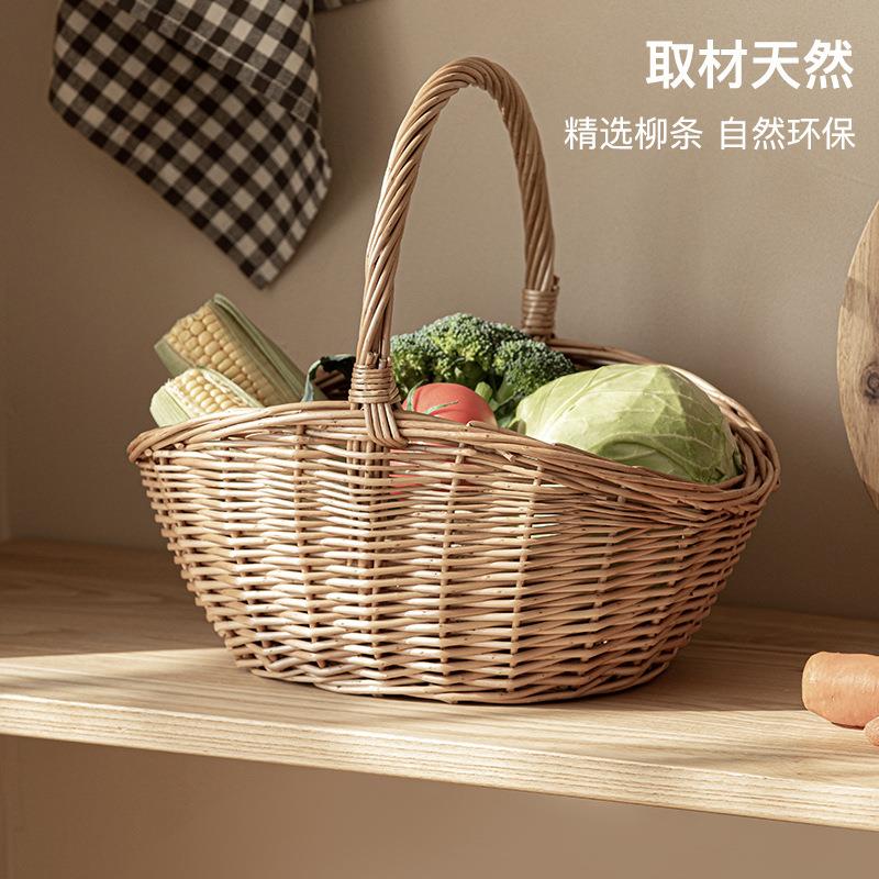 手提篮手工柳编编织藤编水果收纳筐竹编竹篮菜篮子野餐小篮子框子