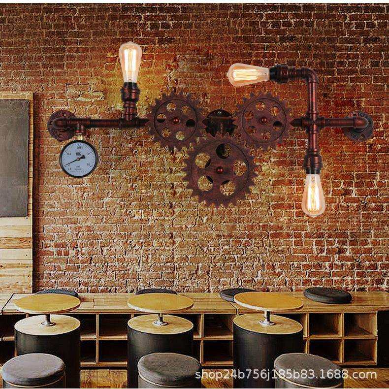 loft复古工业风装饰壁灯美式创意个性客厅酒吧水管壁灯齿轮灯具