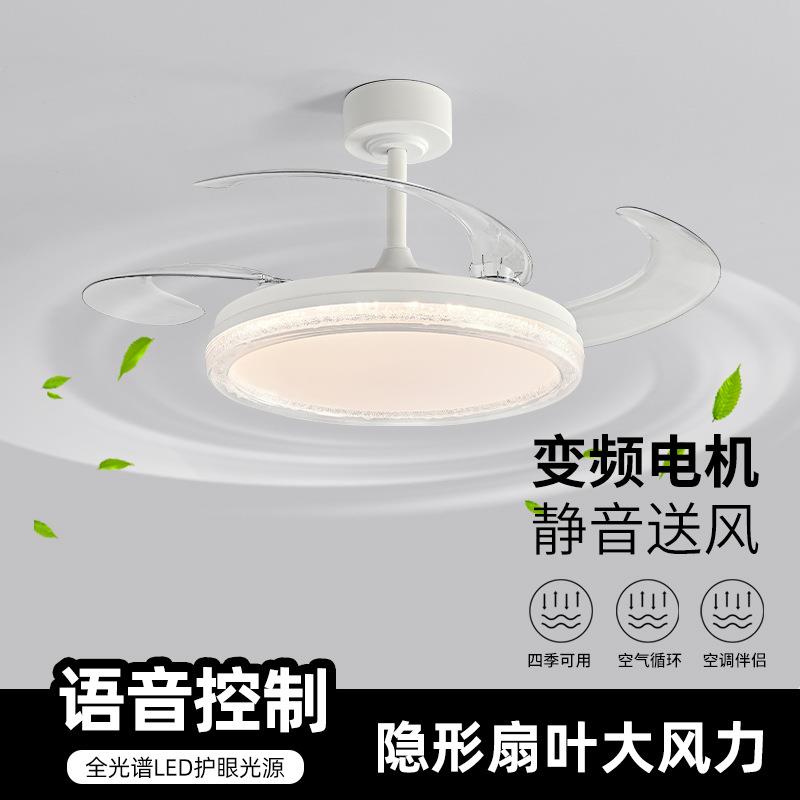 意式极简全光谱护眼客厅灯现代简约隐形风扇灯卧室餐厅一体吊扇灯