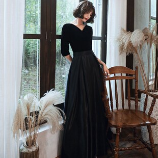 高端晚礼服女轻奢小众2024新款黑色气质优雅大合唱团演出服长裙春