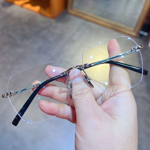 简丹萝心潮百搭无框近视眼镜架女超轻纯欲大脸防蓝光平光眼镜框男