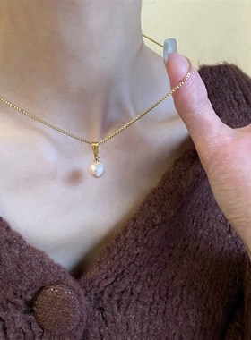 臻奢品客订留仓韩国一颗温柔精致珍珠粉项链可水洗百搭锁骨链闺蜜