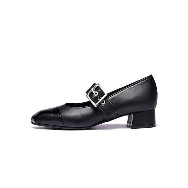 NTHHL复古方头玛丽珍鞋女2025新款真皮一字扣带粗跟小皮鞋