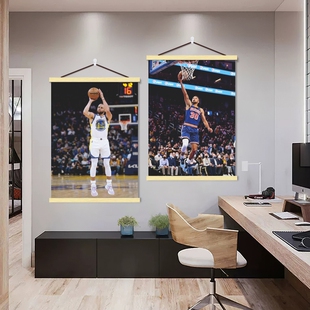 萌神三分之王斯蒂芬库里挂画挂图海报墙贴纸篮球明星装饰画卷轴画