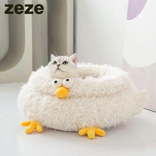 zeze小鸡猫窝四季 深度睡眠可拆洗猫咪睡觉垫子 通用冬季 保暖包裹式