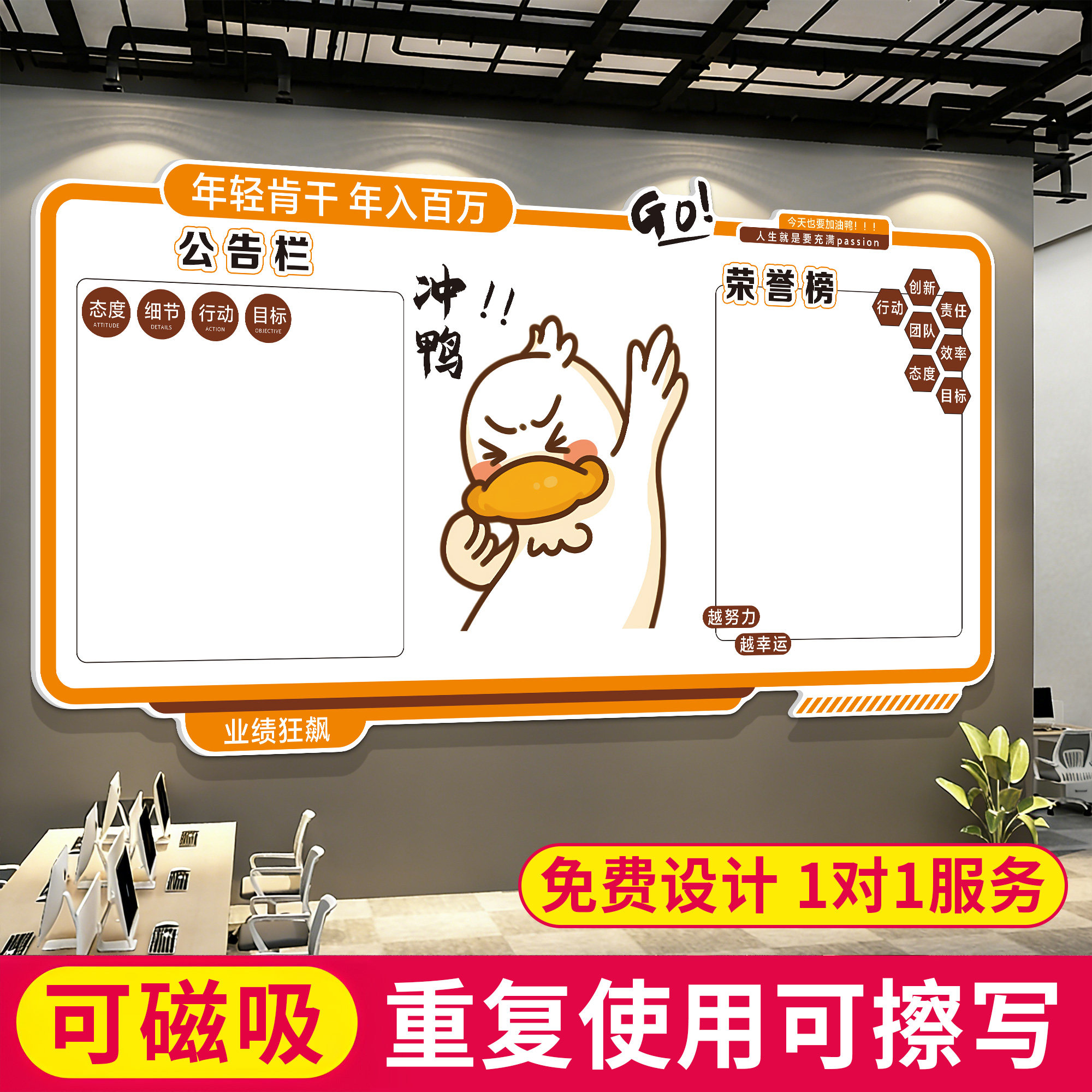 业绩公示栏展示板磁吸白板公告宣传栏公司员工风采办公室文化墙贴