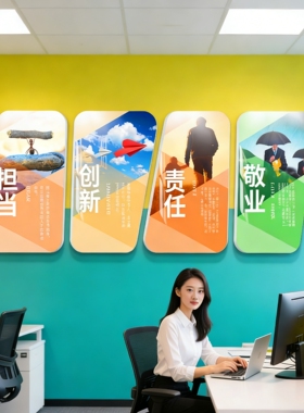 公司企业文化墙团队员工激励墙贴办公室标语形象墙氛围布置装饰画