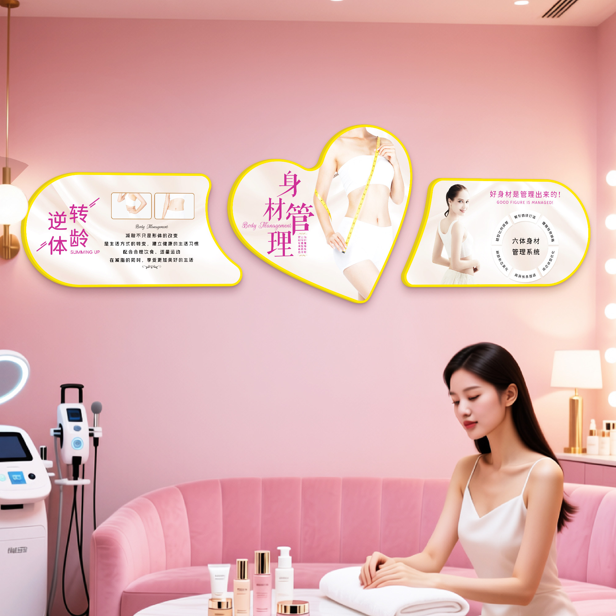 美容院墙面装饰高级感减肥店瘦身美体挂画月子中心形象墙轻奢壁画