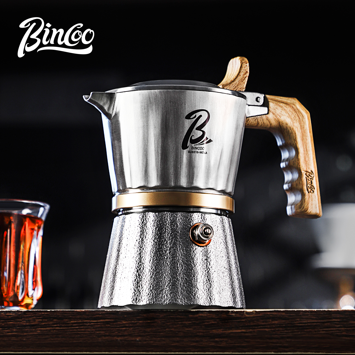 Bincoo三阀摩卡壶双阀316不锈钢家用煮咖啡壶意式小型浓缩咖啡机