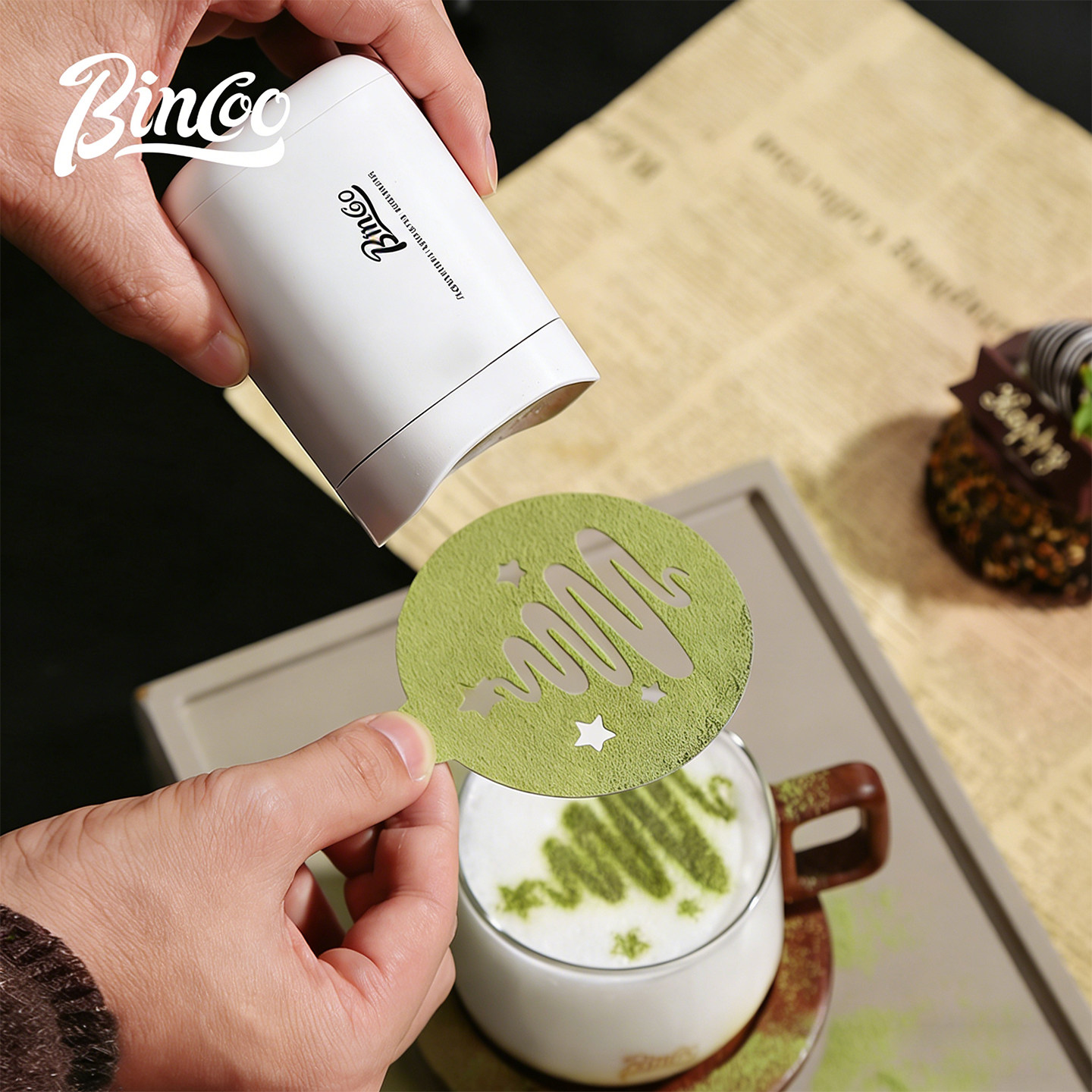Bincoo撒粉器咖啡粉拉花模具抹茶可可粉糖霜超细肉桂粉撒粉罐神器