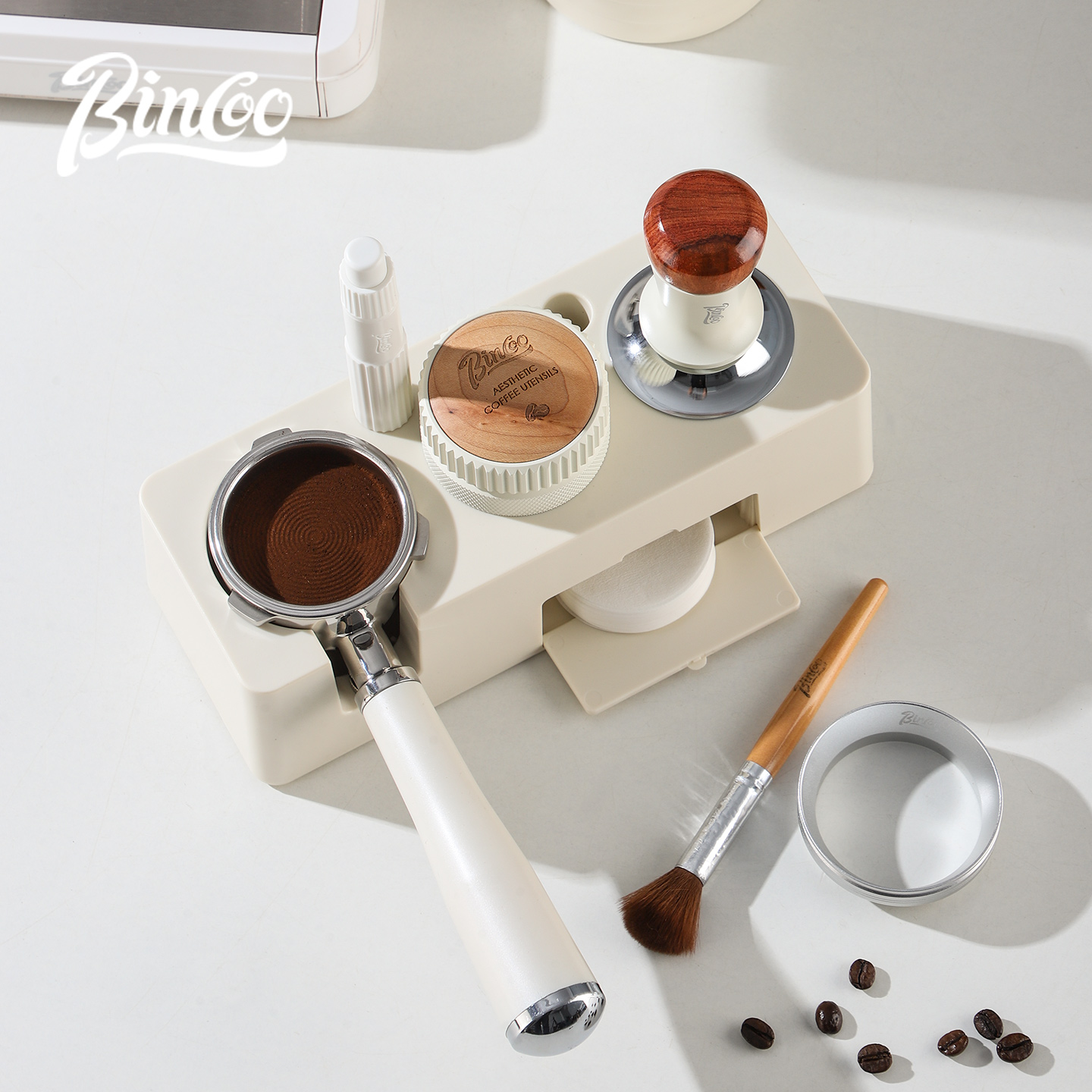 Bincoo咖啡压粉底座通用51/58mm压粉锤布粉器收纳咖啡机配套器具