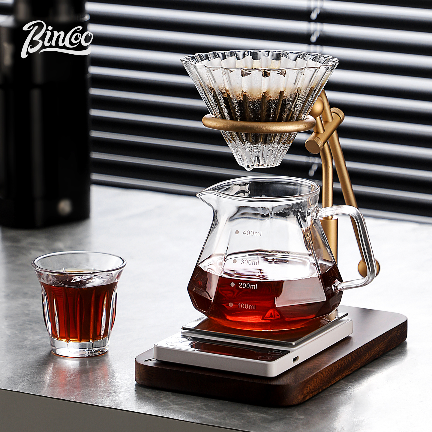 Bincoo手冲咖啡支架 复古工业风实木手冲架 可调节V60滤杯架套装