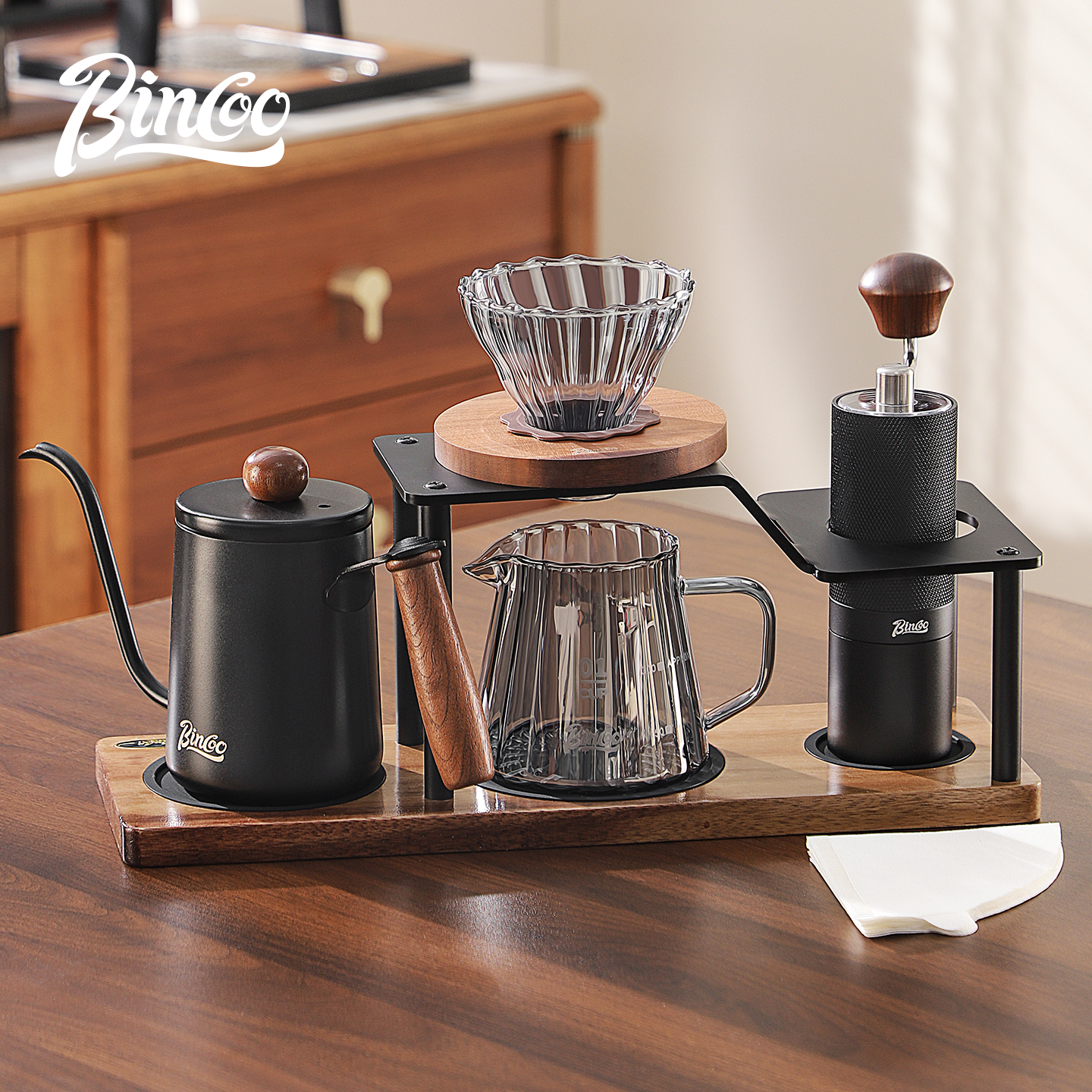 Bincoo手冲咖啡支架套装手磨手冲壶玻璃滤杯磨豆机收纳组合家用