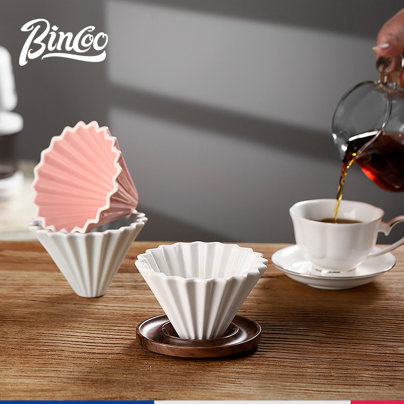 Bincoo手冲咖啡滤杯陶瓷家用滤杯胡桃木滤杯托V60蛋糕滤纸套装