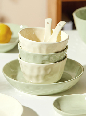 稻森家用奶油风少女心餐具米饭碗高颜值陶瓷黄绿色自由组合搭配