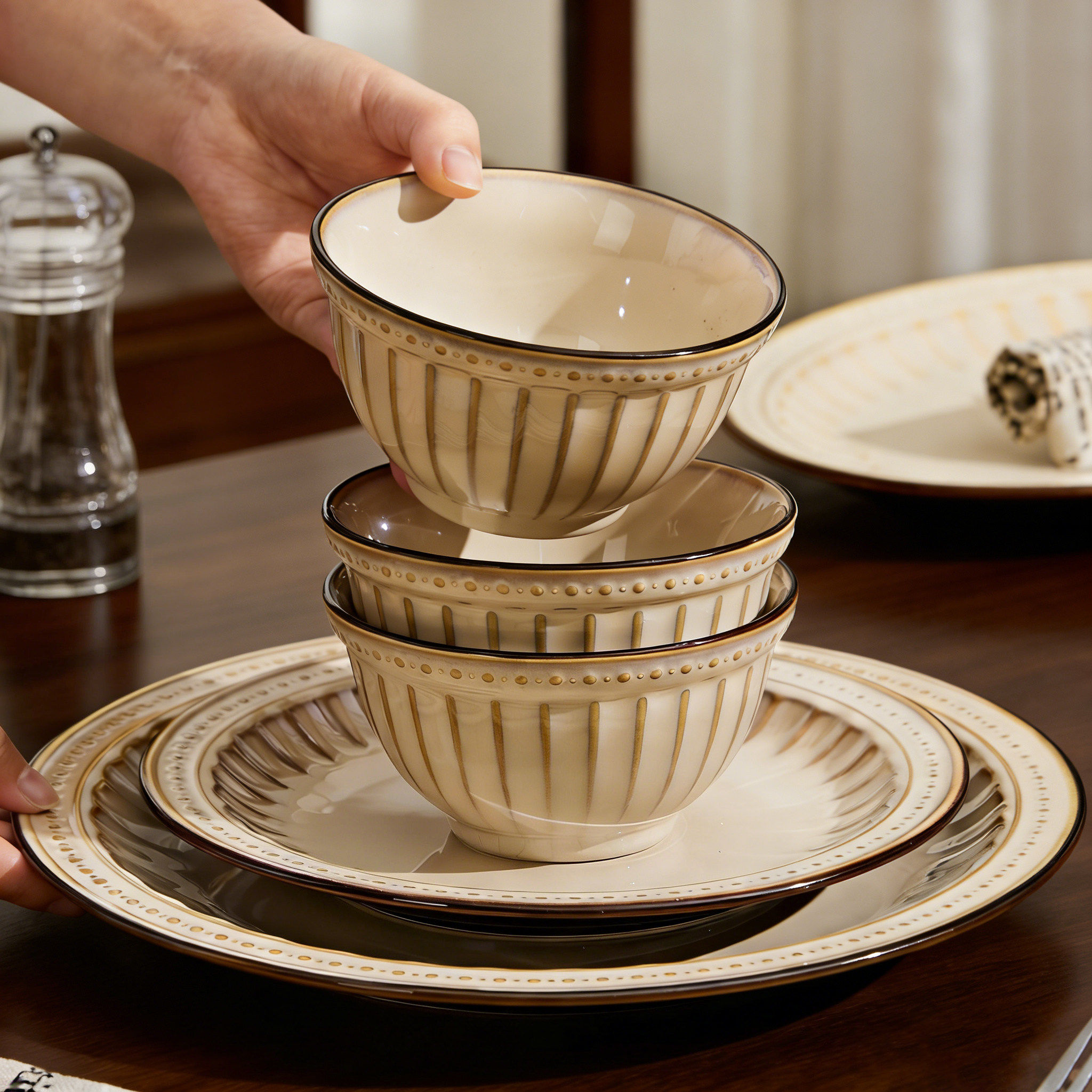 2026新款碗碟套装釉下彩碗法式复古餐具面碗汤碗家用饭碗盘子碟盆,餐饮具,碗,淘宝优惠券,粉丝福利购,淘宝优惠卷