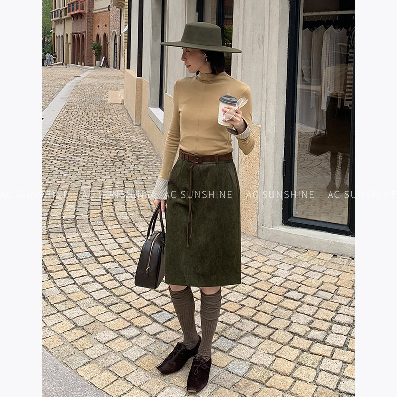 AC Sunshine新款叠穿拼接格纹t恤衫百搭半高领打底衫女上衣H19255