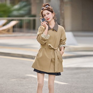 2026春秋装新款减龄小个子时尚外套韩系宽松拼色中长款风衣CY8201