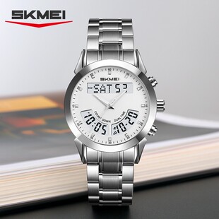 时刻美个性百搭男士腕表多功能双时区石英表商务简约防水电子表