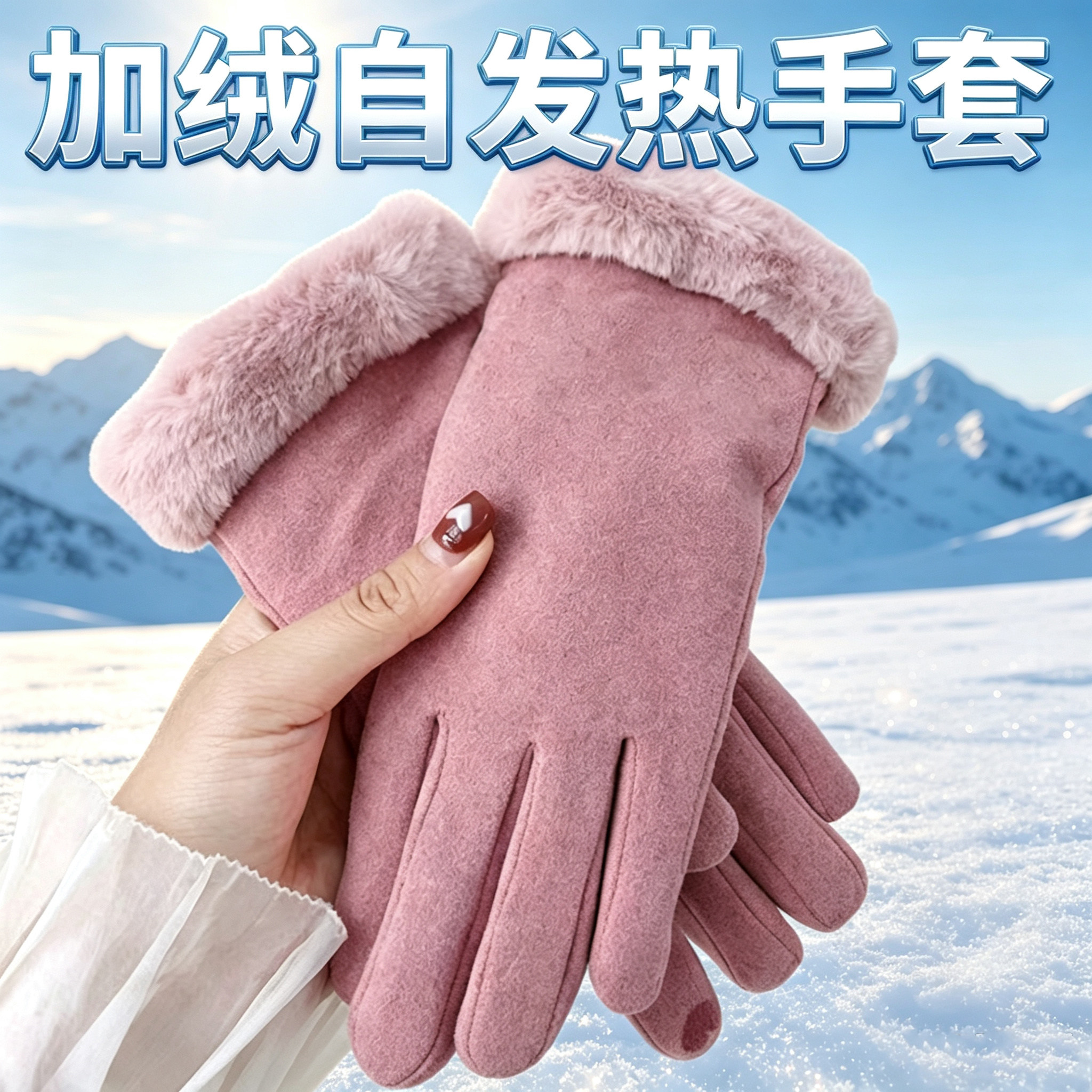 女士秋冬季加绒加厚保暖德绒手套开车户外骑车可爱触摸屏防风手套
