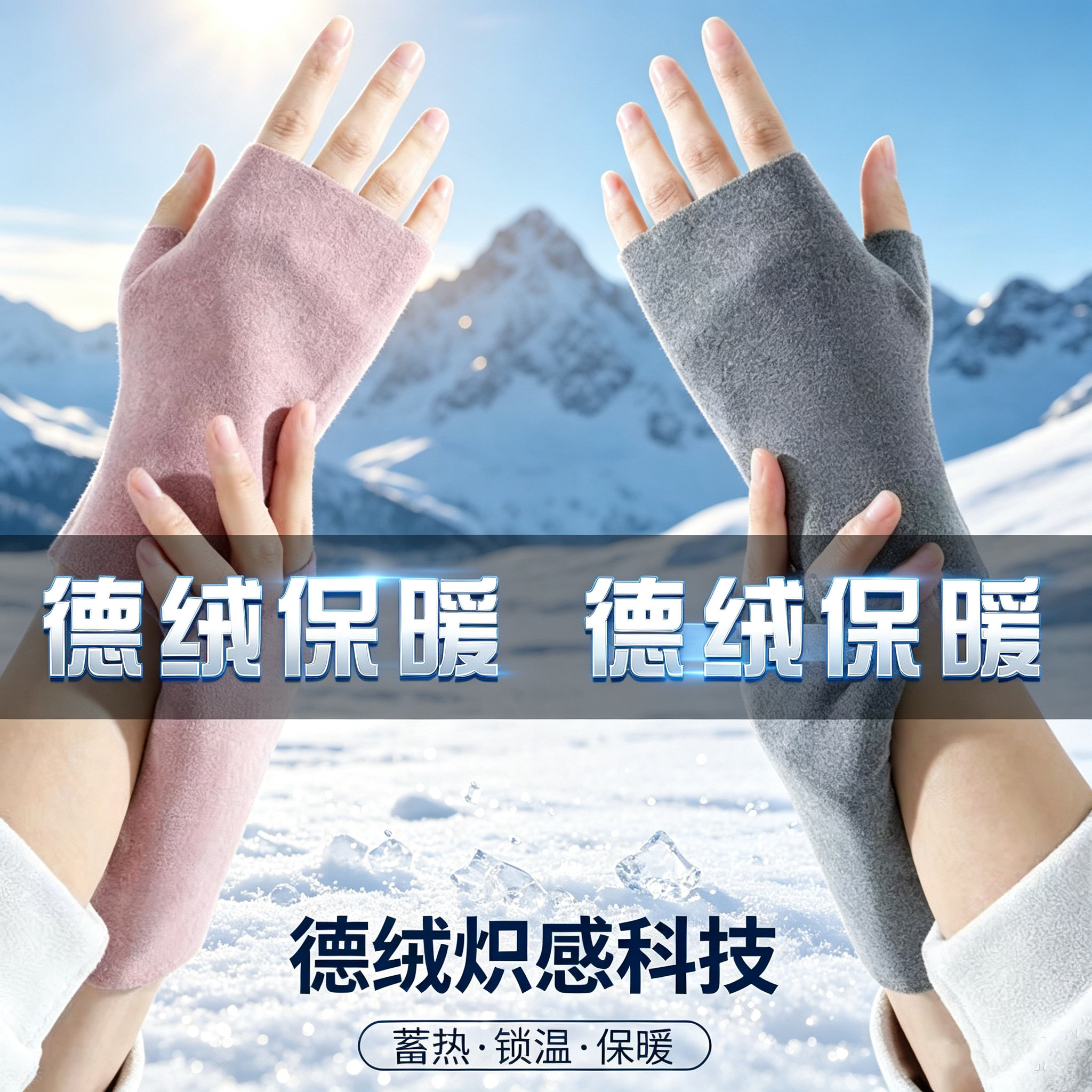 德绒手套男女秋冬保暖自发热双面加绒加厚露指学生写字触屏护手套