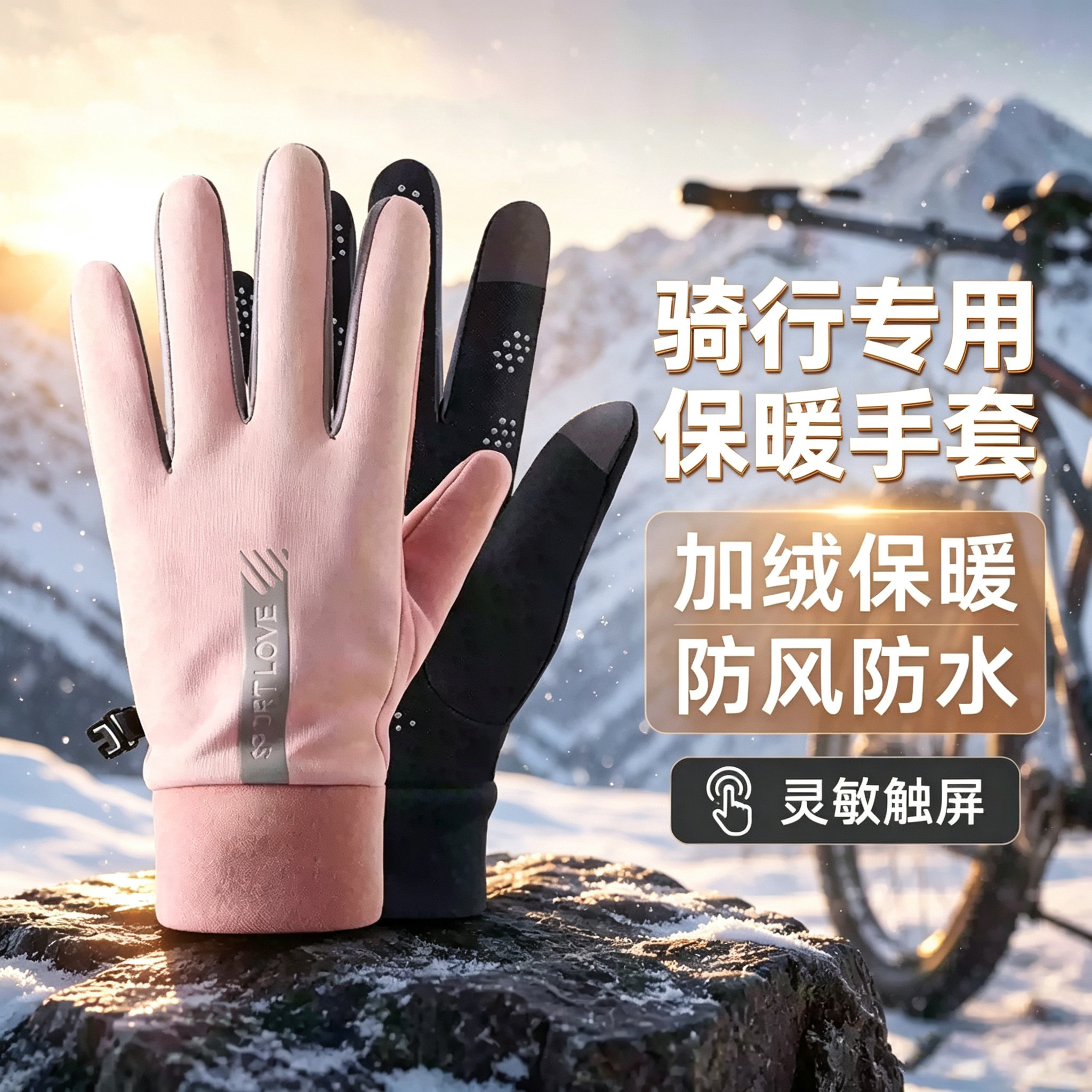 触屏手套防水骑行保暖冬季男女士加绒开车运动户外防风寒防滑