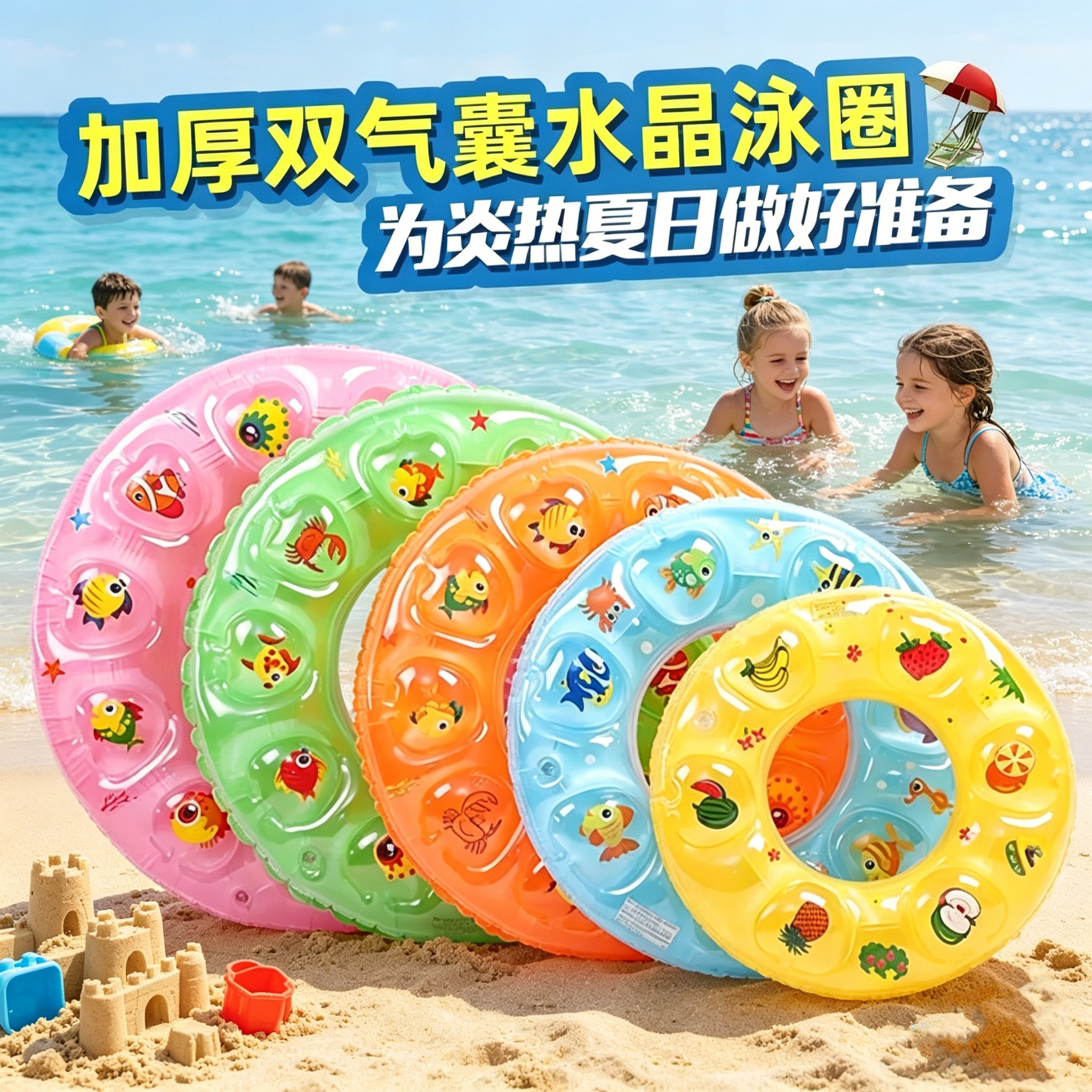 儿童游泳圈腋下救生圈男女宝宝浮圈小孩游泳加厚双层气囊充气大人