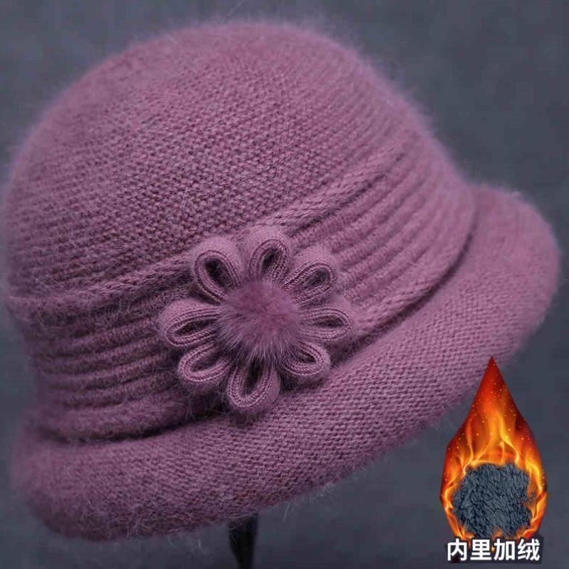 冬天中老年人帽子保暖老太太毛线帽中老年加绒妈妈奶奶针织帽新品