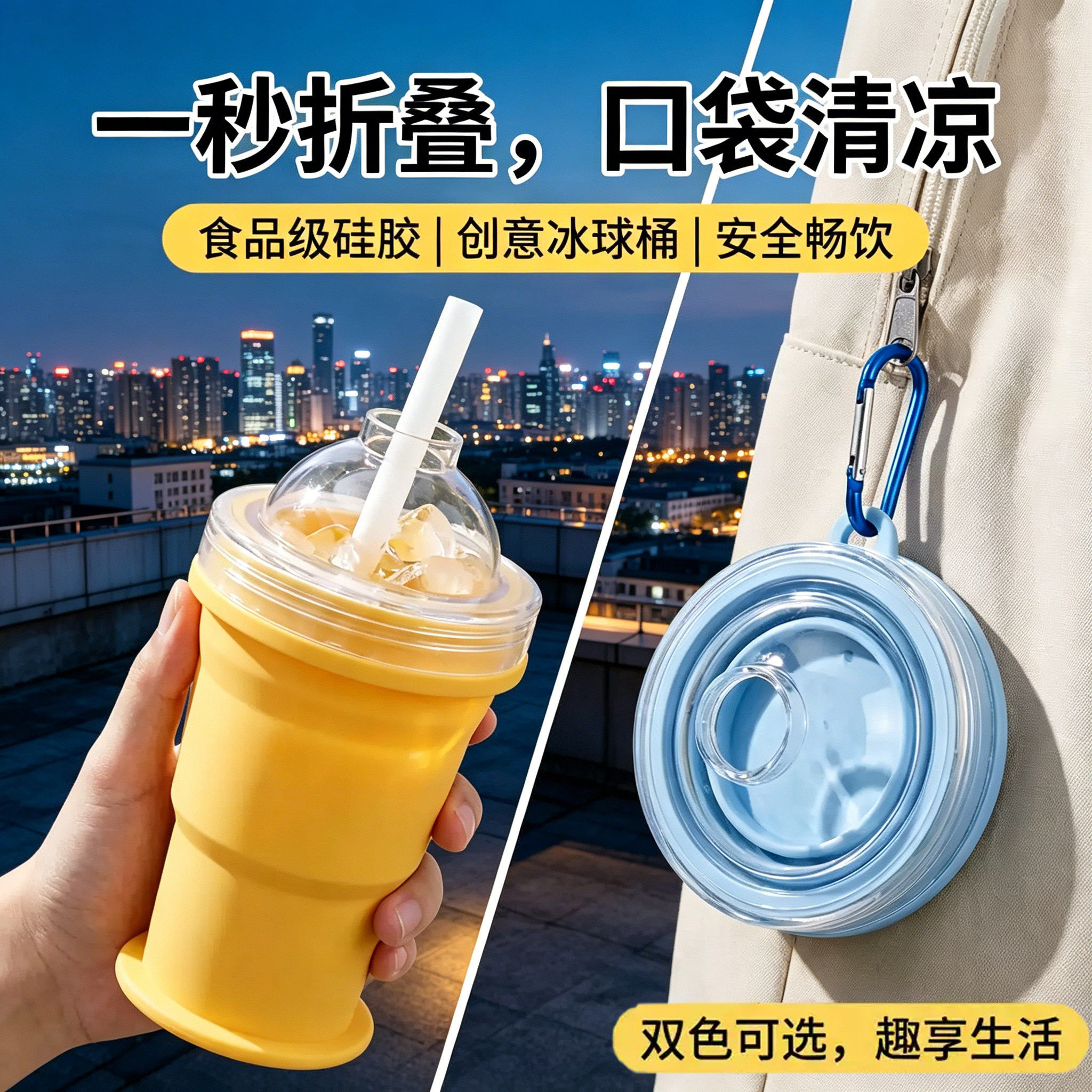 折叠冰球杯自带吸管食品级制冰模