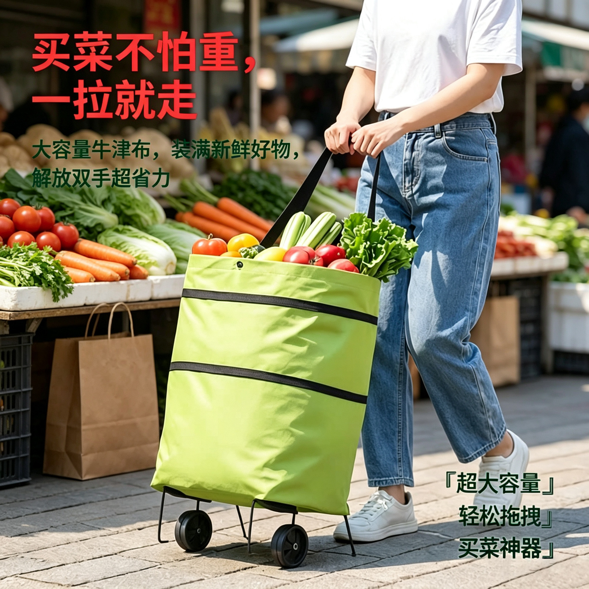 买菜小拉车网红款手拉车折叠便携式轮子手提袋防水超市购物小推车