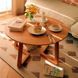 北欧实木圆形小茶几家用小户型边几原木风咖啡桌客厅简约沙发角几
