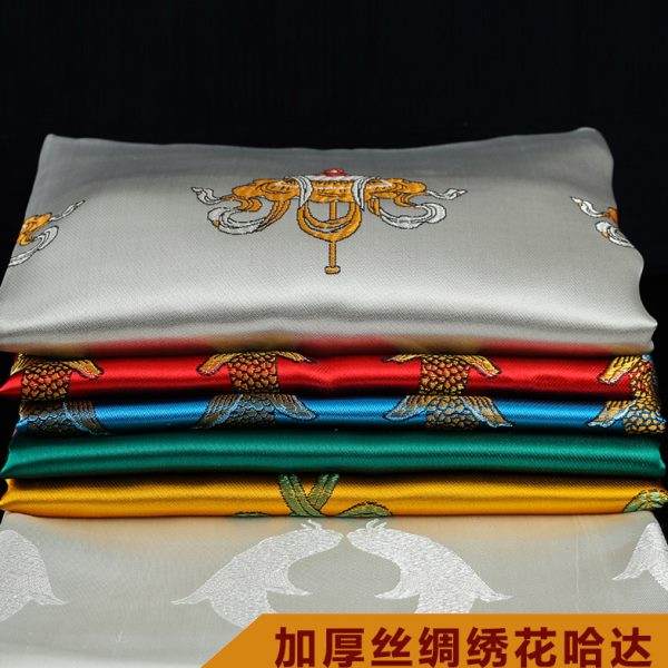 *丝绸精品7邮哈达批加厚绸提六色八吉祥2.5cm发包花4可量布选刺绣