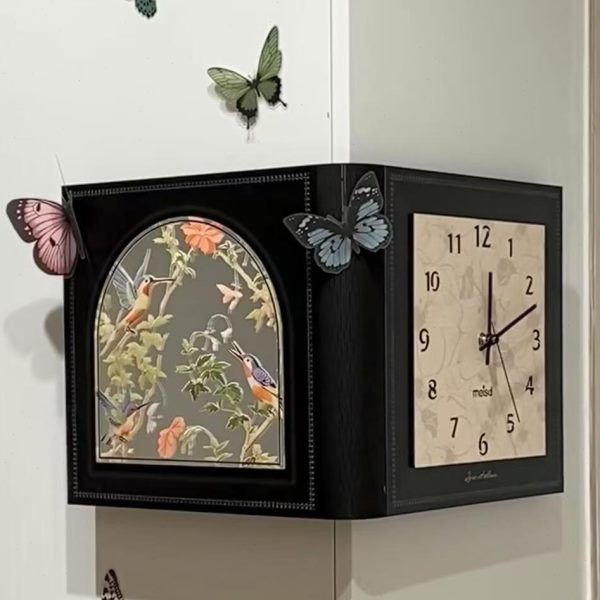 钟表挂钟创意法式复古客厅家用遮丑转角装饰静音钟面角时钟挂墙拐