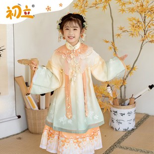 儿童摄影服装簪花古装明制服女童汉服2G024年新款明代云肩汉服女