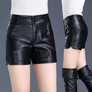 皮裤女2024新款短款秋冬季韩版百搭外穿Ipu皮加绒a字阔腿皮短裤女