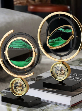 流沙画沙漏时钟摆件现代轻奢创意书房客厅酒柜桌面装Y饰品乔迁礼