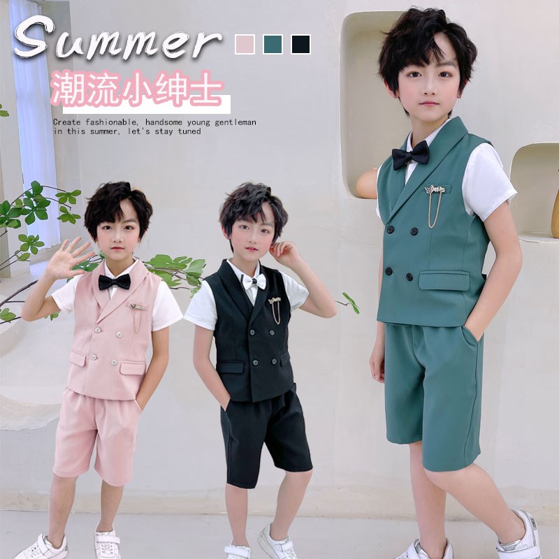 儿童西装b马甲套装男童礼服夏季宝宝生日周岁英伦风主持人花童西