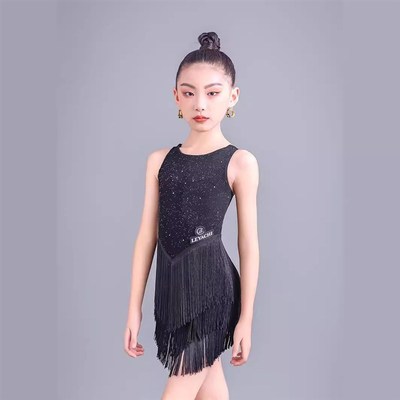 少儿拉丁舞服装2025夏季新款女童练功服高级感黑色舞Y蹈流苏演出