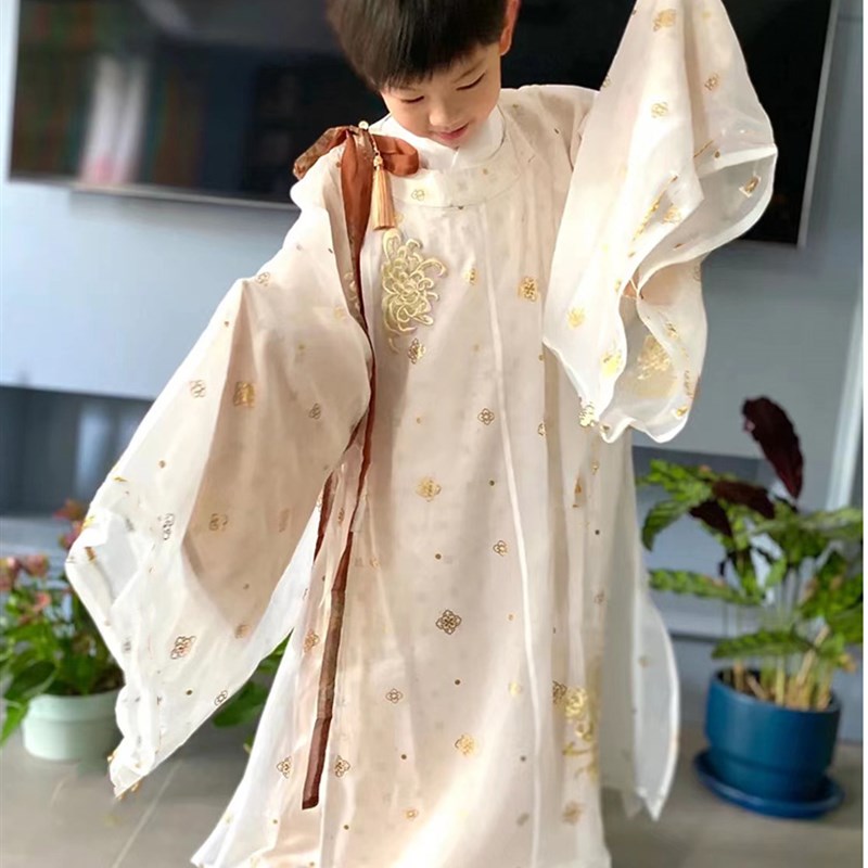 宝宝汉服男童连体衣中国风宋制圆领广袖J古装衣服儿童汉服男孩秋
