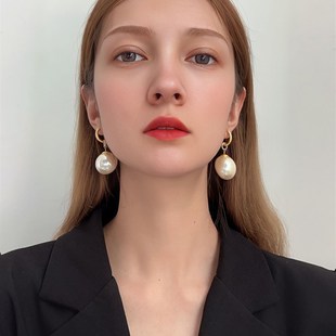 可以两戴的大玻璃珠耳环法式夸张耳饰气质优雅个性时尚珍珠耳坠