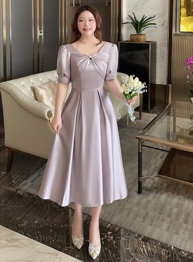 2024新款缎面大码伴娘服紫色气质显瘦高级L感小众姐妹服伴娘团礼