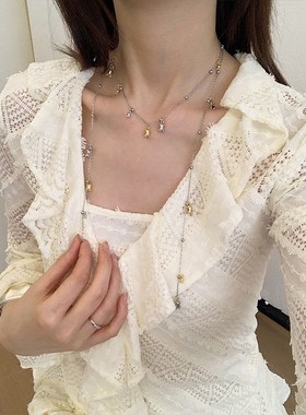 小众多层叠戴铃兰花颈链女长款缠绕设计高级感项链气质百搭链条潮