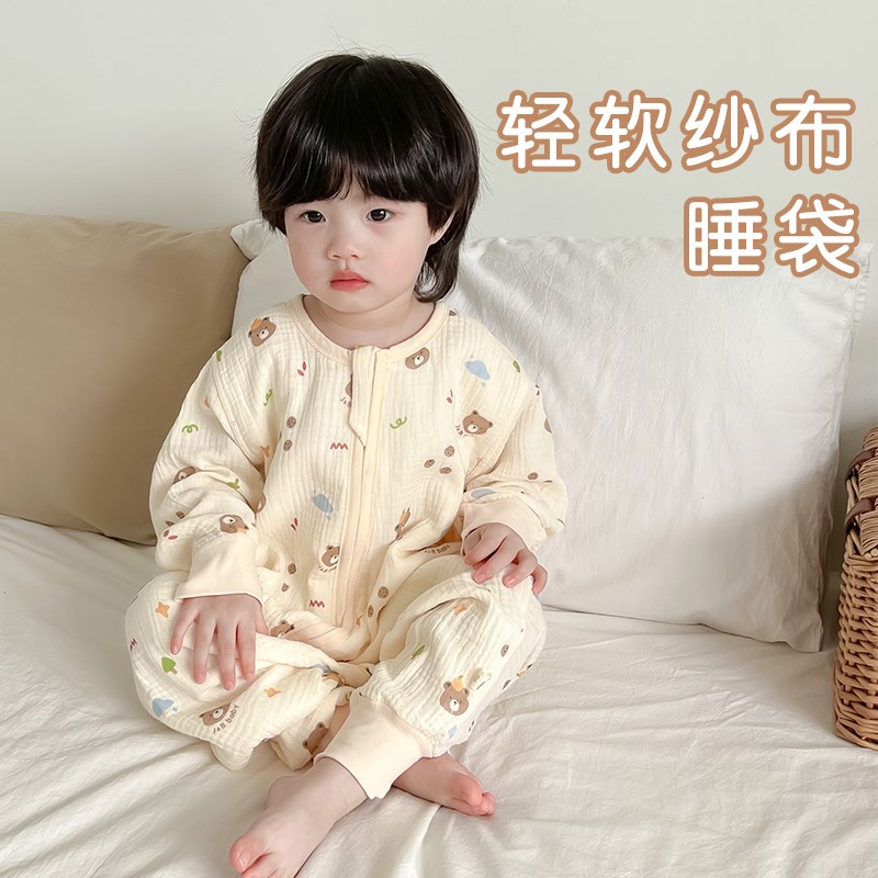 宝宝连体睡衣春秋款儿童睡袋男童春夏季薄L款两岁半纯棉纱布防着
