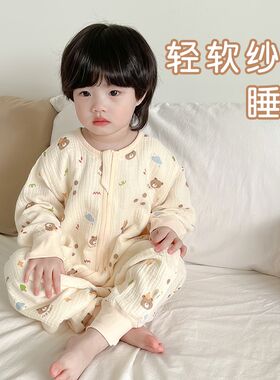宝宝连体睡衣春秋款儿童睡袋男童春夏季薄L款两岁半纯棉纱布防着