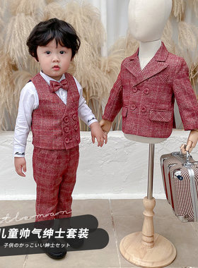 儿童西装男花童婴儿礼服周岁宝宝生日抓周西服套装帅气.韩版婚礼