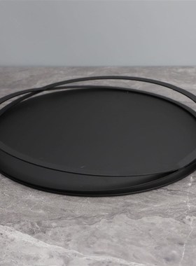 厂家现代简约黑色金属托r盘样板房办公室家居客厅创意收纳果盘软